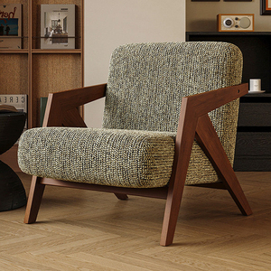 Poltrona Retrò Antica Rustica di Lusso, Arredamento Nordico Moderno, Sedia in Tessuto e Legno per <span class=keywords><strong>Soggiorno</strong></span>, Poltrona Lounge d'Accento - Product Image 1