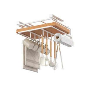 Colgador de tapas de olla de algodón con estante para tablas de cortar, cesta de almacenamiento colgante de metal blanco para tapas, organizador de cocina escalonado, sin necesidad de taladrar - Product Image 5