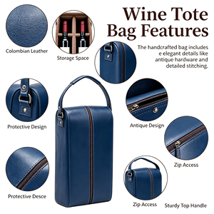 Bolsa Enfriadora de Vino de Lujo con Logotipo Personalizado, de Cuero PU, para 2 Botellas, Bolso Portátil para Vino, Bolsa de Regalo para Transportar Botellas de Vino - Product Image 2