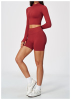 Ensemble de yoga moulant sans couture en nylon tricoté, veste de sport à col montant séchage rapide pour Pilates, course et fitness