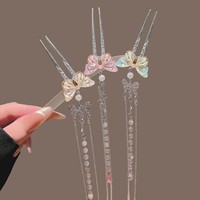 Épingle à cheveux en forme de U de style chinois avec pampille papillon, accessoire capillaire exquis pour femmes, pour usage quotidien et de fête