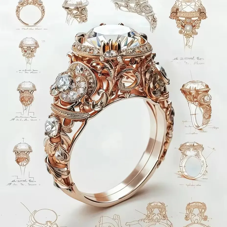 Op Maat Gemaakte Elegante Retro Dames Ring 18K Goud Gekweekte Diamanten Edelsteen Ring