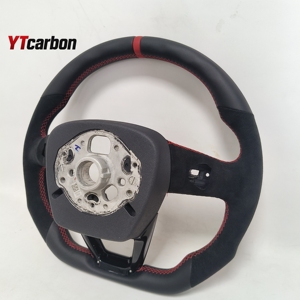 YTcarbon for <strong>Q7</strong> SQ7 4M Custom Brand New Racing Style Car Modify Real Italy Suede Leather Heated Steering Wheel - Product Image 5