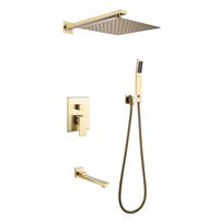 Système de douche carré moderne en laiton pour salle de bain, ensemble de douche thermostatique unique avec fonction massage, mitigeur de baignoire noir et or