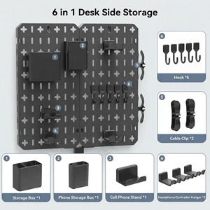 Wall Mounted <b>Metal</b> <b>Pegboard</b> Storage Rack For Office Desk Organizer With Hooks And Bins Punch Free Installation - Product Image 2