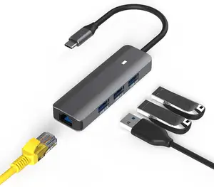 4 in1 USB C 도킹 스테이션 USB C 도킹 스테이션 유형 C 허브 멀티 포트 어댑터 3 USB 3.0 포트 노트북
