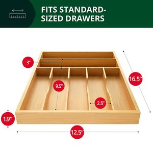 Bamboo Silverware Organizer and Cutlery Tray with Grooved Drawer Dividers for Flatware and <b>Kitchen</b> - Product Image 5