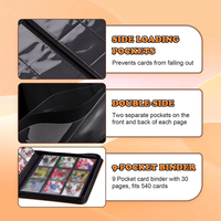 Album de rangement pour cartes de jeu et de sport en cuir PU premium avec fermeture éclair, 9 pochettes, 30 pages recto-verso, 540 emplacements pour cartes, logo personnalisé, pour TCG