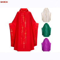 Robe de prêtre pour homme avec étole, manches longues, croix dorée, soutane, vêtement liturgique, costume de pasteur catholique, cosplay, déguisement d'Halloween