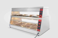 Vitrine chauffante commerciale à 2 niveaux et 6 bacs avec circulation d'air chaud pour boulangerie et restauration rapide
