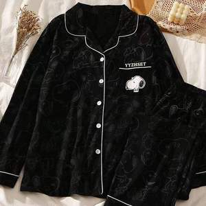 Vendita Diretta dalla Fabbrica, Nuovo <span class=keywords><strong>Pigiama</strong></span> Autunnale a Maniche Lunghe per Donne, Set con Cardigan <span class=keywords><strong>Aperto</strong></span>, Simpatico Cartone Animato Snoopy - Product Image 4
