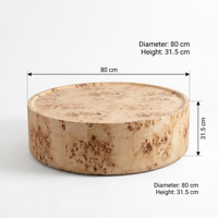 Table basse de style Mid-Century Modern en bois de placage de peuplier naturel, design tambour, pour un décor intérieur organique, ensembles de tables basses