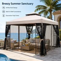 Gazebo décoratif en fer de 10x10 pieds avec motif de tulipes, double toit ventilé, pavillon extérieur, fourniture d'usine