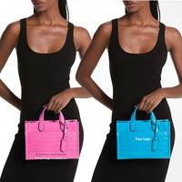 Sac à main en cuir rose avec logo personnalisé, sac à bandoulière classique pour femmes, sac fourre-tout de ville, sac à main