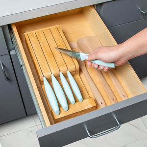 Porte-couteaux en bambou, 4 pièces, support horizontal en bois pour ustensiles de cuisine, durable - Product Image 2