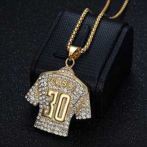 Hiphop Football Star <span class=keywords><strong>Messi</strong></span> titanio acero 18K chapado en oro No.10 No 30 deporte <span class=keywords><strong>camisa</strong></span> Jersey colgante joyería Collar para Unisex - Product Image 4