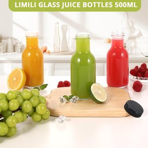 Bouteilles de jus en verre réutilisables 250 ml 500 ml bouteilles de boisson en verre transparent pour boissons faites maison pique-niques école de voyage - Product Image 6