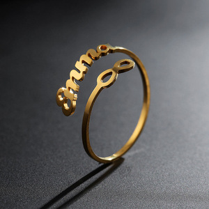 Ensemble de bagues ajustables en acier inoxydable plaqué or avec lettres anglaises personnalisables pour couple, bijoux de mode pour hommes et femmes - Product Image 3