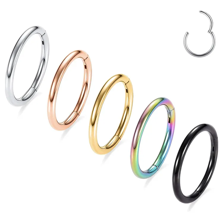 18k Gold Stainless Steel Septum Nose Piercing Helix Cartilage Rook Hoop Earring Hinged Clicker Segment Nose Ring Body Jewelry