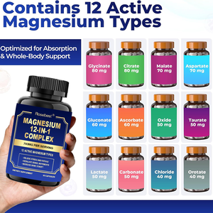 Cápsulas <span class=keywords><strong>de</strong></span> Complejo <span class=keywords><strong>de</strong></span> Magnesio Vegano 700mg 12 en 1 <span class=keywords><strong>de</strong></span> Marca Privada Rosebest con Fórmula y Empaque Personalizables, Certificado GMP - Product Image 2