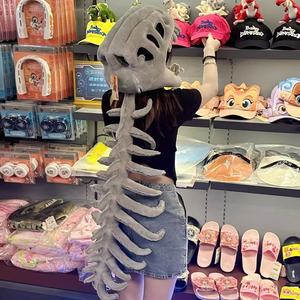 Promotion Halloween : Chapeau de costume en peluche squelette de dinosaure avec longue colonne vertébrale, accessoire de tête pour cosplay, idéal pour les fêtes à thème en famille - Product Image 5