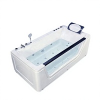 Baignoire de Luxe Rectangulaire à Hydromassage avec Fenêtre en Verre Transparent, en Acrylique Moderne, pour Bain Relaxant, Éclairage LED pour Chambre Parentale