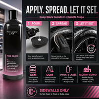 Brillant et protecteur pour pneus de voiture, noir profond brillant, protection UV, hydrofuge, anti-salissures, sans traces, marque privée OEM, vente en gros