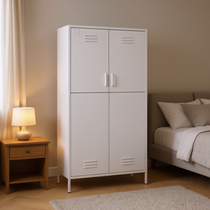 Armadio in Acciaio Bianco 90x50x180 cm con Ante Ventilate a Battente, Mobile Contenitore Indipendente per Camera da Letto - Product Image 2