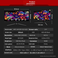 Écran d'ordinateur de bureau incurvé MPG 341CQPX PC QD-OLED 34 pouces 21:9 4K 240Hz pour jeux