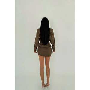 Vestido Mini Marrón para Mujer, Cuello Camisero, Elegante, Casual, Estilo Fiesta, Cintura Imperio, con Volantes, Formal para el Día, Tallas XS-XL, Translúcido - Product Image 1