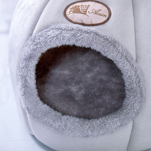 Huisdierenbedden Tent Huis Hondenkennel Grijs Pluche Warm Winternest Huisdier Zacht Opvouwbaar Slapende Kattenbedden - Product Image 6