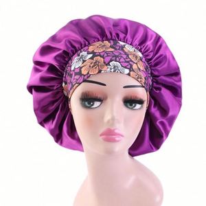 Gorro de Satén con Estampado Floral de Talla Grande para el Cuidado del Cabello Rizado de Mujer, Banda Ancha, para Viajes y Playa, Calidad de Salón - Product Image 3