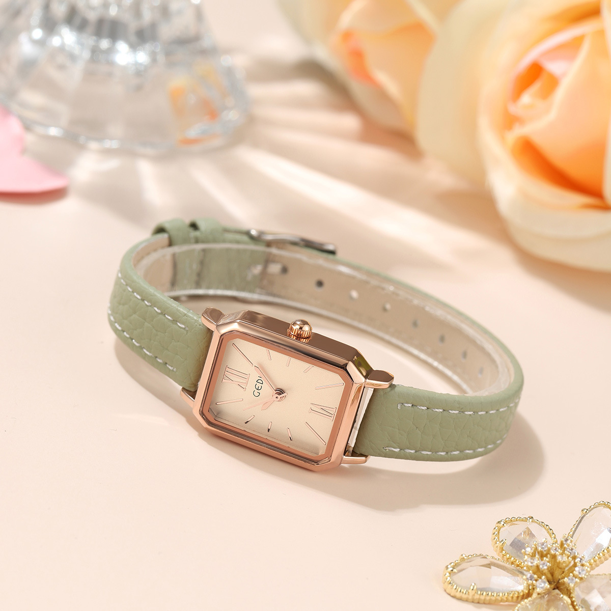 Mini Ultra Thin Square Quartz Watch with Leather Strap 30M Water Resistant ????? ?????? ??????? ????, ????  main image 3