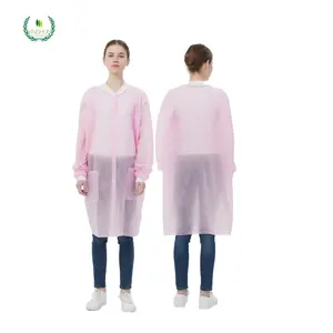 Hot selling product pink nonwoven Knitted collar custom disposable coveralls isolation gowns coveralls for factory