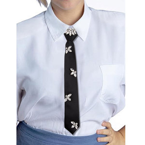 Corbata de diamantes de imitación para mujer, ajustable, negra, con adornos florales, para camisas, trajes, accesorios - Product Image 1