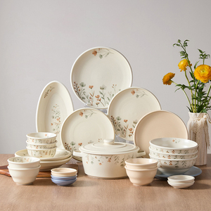 <span class=keywords><strong>Service</strong></span> <span class=keywords><strong>de</strong></span> <span class=keywords><strong>table</strong></span> en céramique florale, vaisselle peinte à la main avec des motifs <span class=keywords><strong>de</strong></span> fleurs sauvages, ensemble d'assiettes et <span class=keywords><strong>de</strong></span> bols en <span class=keywords><strong>porcelaine</strong></span> avec une casserole pour la maison - Product Image 1