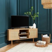 Meuble TV d'angle moderne en panneaux de particules pour salon, 2 portes