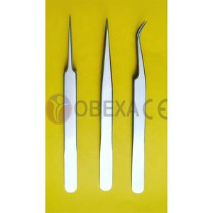 OBEXA – Lot de 3 pinces à épiler professionnelles en acier inoxydable pour extensions de cils, pointe fine, finition argentée standard - Product Image 1
