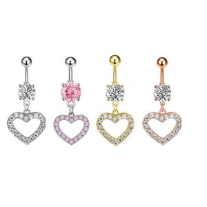 Fancy Hot Cross-Biên Giới Thương Mại Điện Tử Hollow Hình Trái Tim Zircon Rốn Vòng Thép Không Gỉ Cơ Thể Đồ Trang Sức 10Mm Bar Bụng Xuyên - Product Image 1