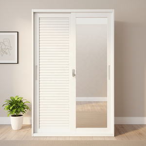 <span class=keywords><strong>Armario</strong></span> de Acero Moderno con Espejo, Diseño Tallado <span class=keywords><strong>Blanco</strong></span>, Hermoso y Duradero, Personalizado, con 2 <span class=keywords><strong>Puertas</strong></span> Corredizas para Dormitorio - Product Image 1
