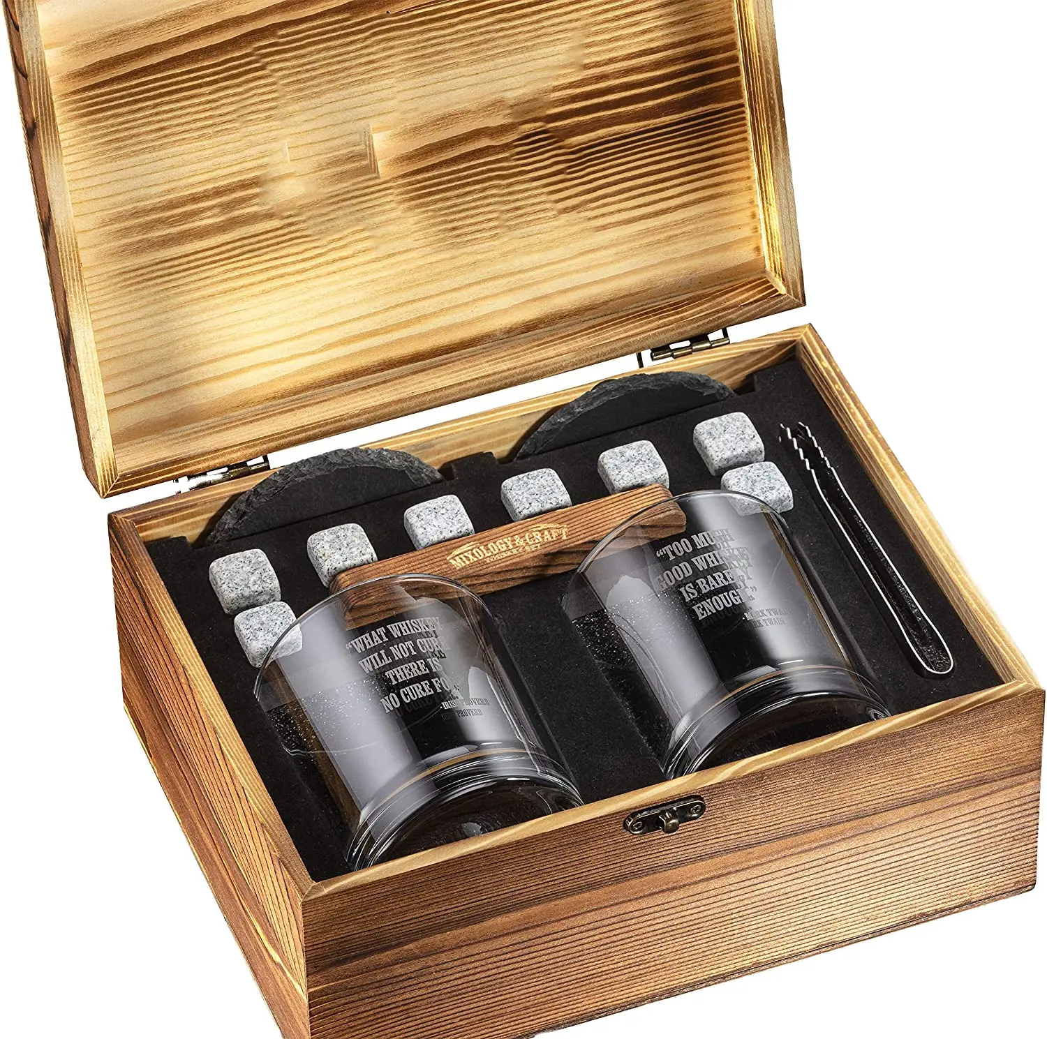 Pietre del whisky Set Regalo per Gli Uomini di Whisky di Vetro e Pietre Set con Scatola di Legno 8 Granito Whisky Rocce Agghiacciante Pietre