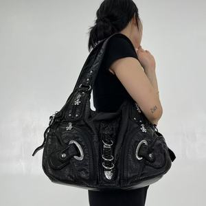 <span class=keywords><strong>Sac</strong></span> fourre-tout vintage Y2K pour femme, style motard, <span class=keywords><strong>sac</strong></span> à bandoulière Meilad vintage délavé, <span class=keywords><strong>sac</strong></span> bandoulière - Product Image 4