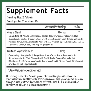 Tabletas de Superalimentos Verdes con Frutas y Vegetales, OEM/ODM, Gran Venta, Apoyan la Energía, la Salud Digestiva y la Inmunidad, 60 Tabletas - Product Image 2