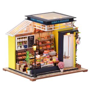 IIECREATE K-1059 LED <span class=keywords><strong>gâteau</strong></span> cuisson à la main en bois bricolage Miniature maison de poupée avec cache-poussière - Product Image 6
