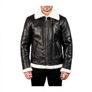 Chaqueta Bomber de Cuero Genuino para Hombre HULAR INTL, Forro de Piel Sintética, Resistente al Viento, Calefactable, Estilo Motero, Cierre de Cremallera, Corte Regular - Product Image 1