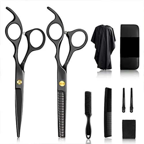 10 PCS Black Hair Cutting Scissors Hair Beauty Shears salon cape Barber tool Hair Cutting Scissors Set