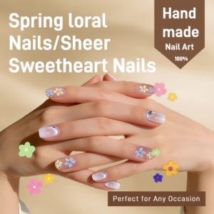 Vente en gros de faux ongles à presser en acrylique de haute qualité, série fleurs françaises, incrustés à la main, formes carrées/coffin/amande, pour pose sur les doigts, 10 paires - Product Image 4