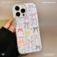 Coque de téléphone antichoc en cuir PU de haute qualité avec nœud perlé DIY, style Ins, avec cordon, pour iPhone 15 Pro et 16 Pro