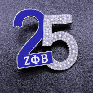 Thời Trang Hoàng Gia Màu Xanh Và Trắng Tone Hy Lạp Zpb Giọng Thiết Kế Ngọc Trai Bao Phủ Sorority Zeta phi Beta Biểu Tượng Số 25 Trâm Pin - Product Image 3