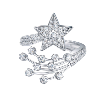 Anillo de Boda Ajustable de Plata de Ley 925 con Diseño de Estrella y Moissanita VVS para Mujer, Engaste Pavé, Estilo Iced Out, Media Eternidad - Product Image 5